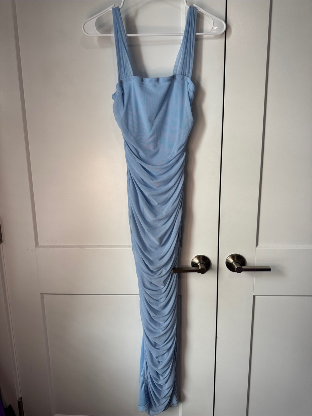 Light Blue Ruched Sleeveless Maxi Dress size XS